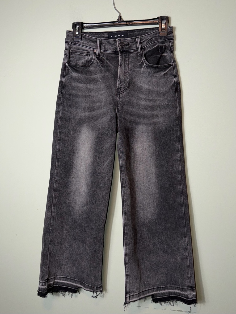 Risen Jeans Women's High‎ Rise Wide Crop Jeans in a dark gray or vintage black 3